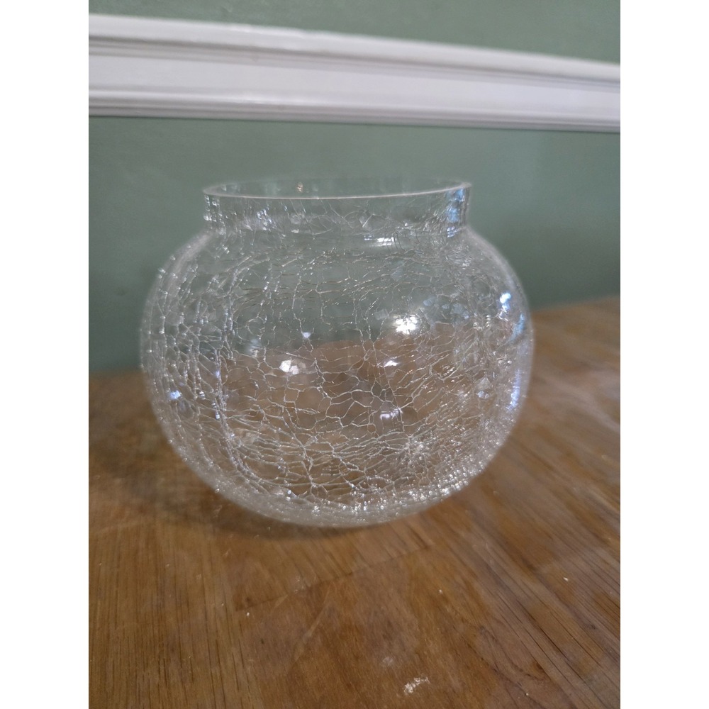 Vintage Clear Crackle Glass Bowl Candle Holder